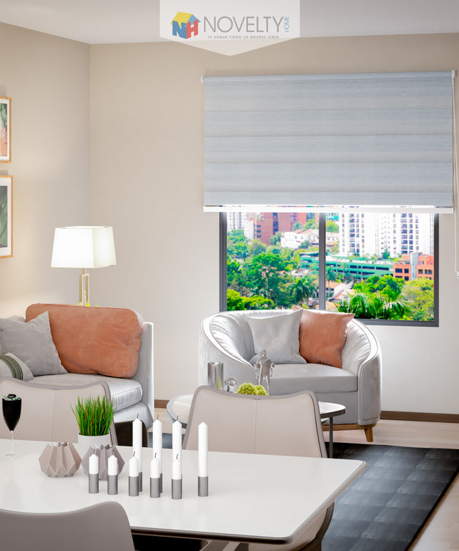 ⁠Cortina Sheer Elegance Sistema ELEMENTAL Suiza Gris Claro