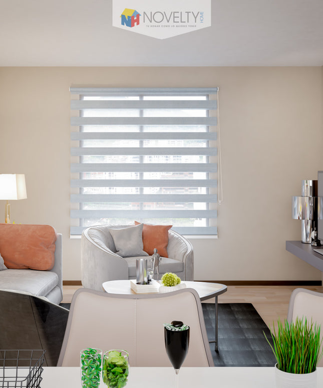 ⁠Cortina Sheer Elegance Sistema ELEMENTAL Suiza Gris Claro